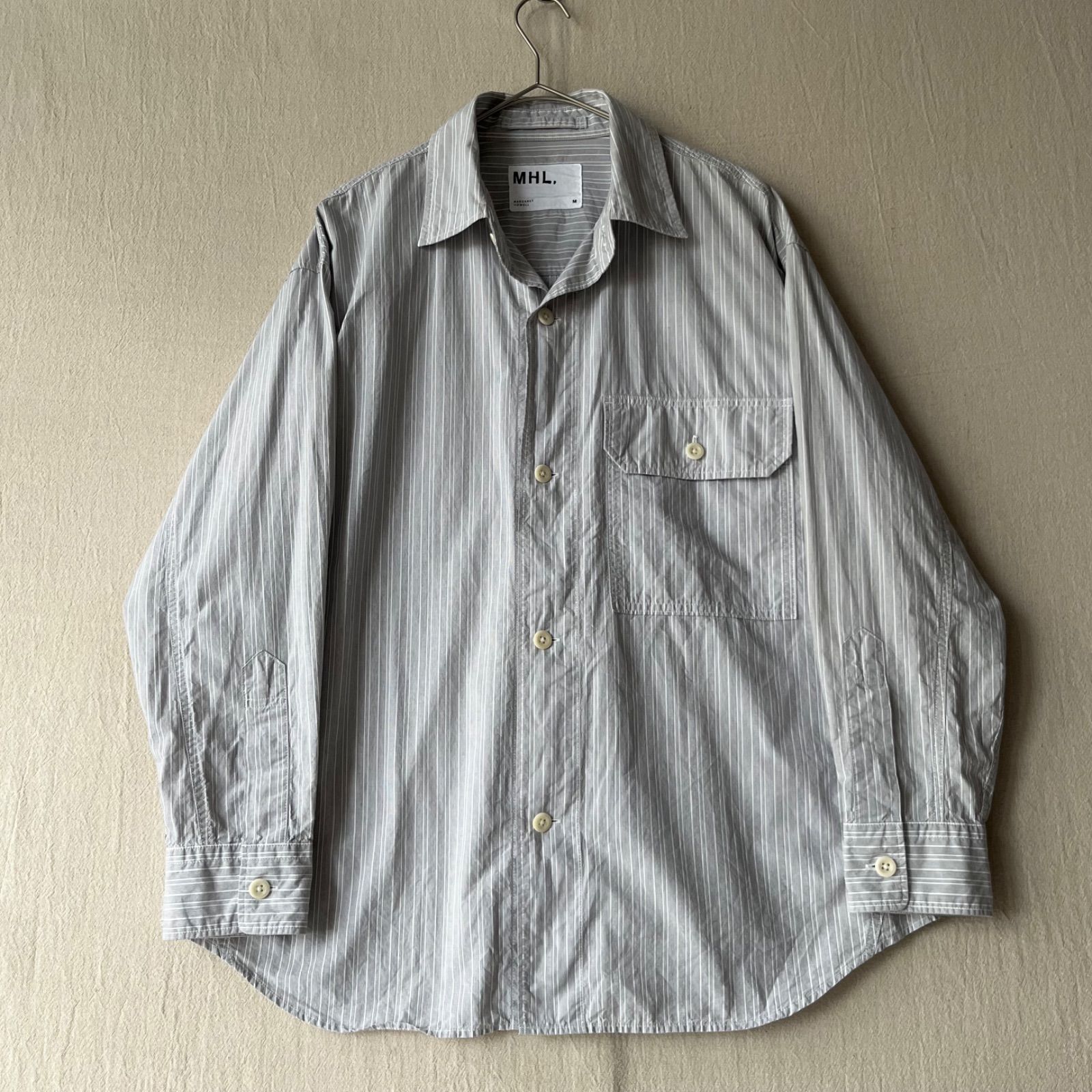 MHL. シャツ / M コットン グレー ストライプ MARGARET HOWELL T6-06052-9649