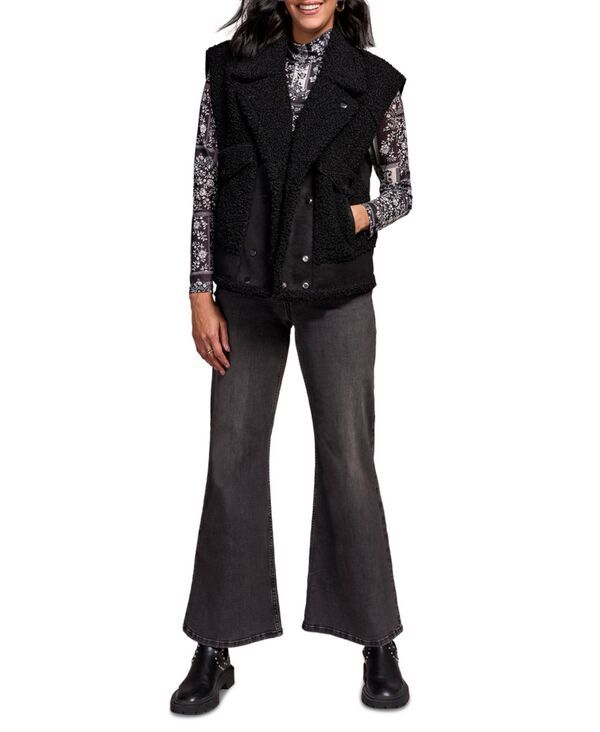 トリバル レディース ボトムス デニムパンツ ベスト ノースリーブ TRIBAL Womens Collared Sleeveless Sherpa Vest Black ブラック