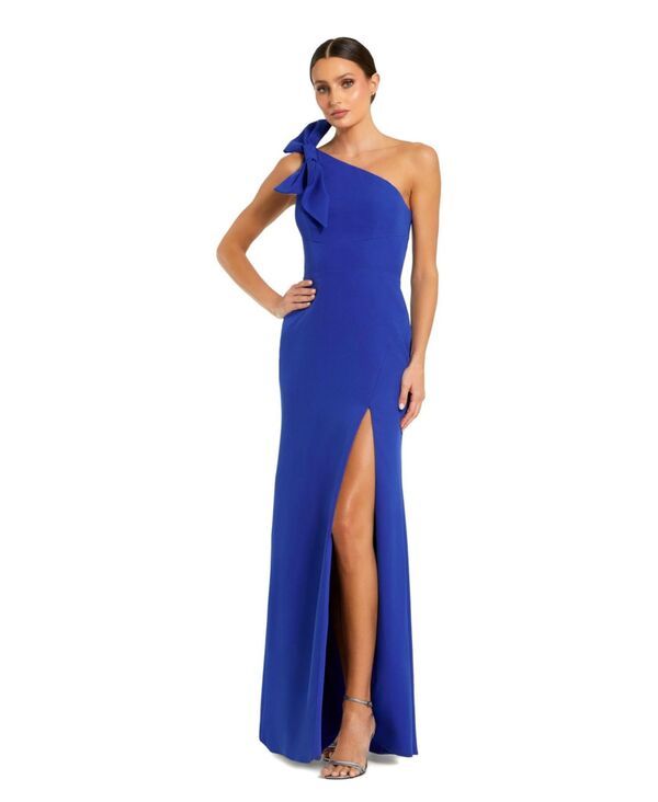 マックダガル レディース トップス ワンピース クレープ Mac Duggal Womens Crepe One Shoulder Fitted Gown With Bow Royal blue ブル