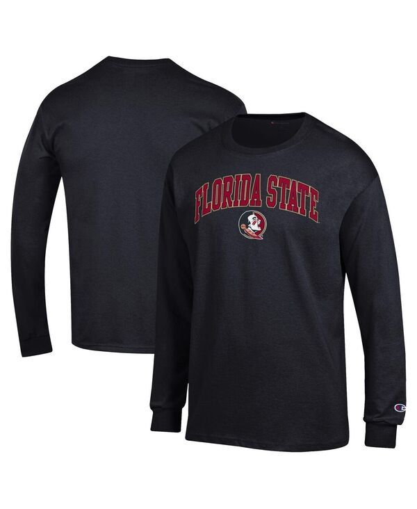 チャンピオン メンズ トップス Tシャツ ロゴ Champion Mens Black Florida State Seminoles Arch Over Logo Long Sleeve TShir