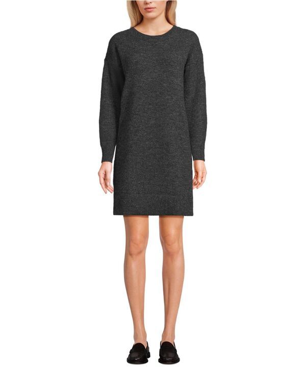 ランズエンド レディース トップス ワンピース ミニ セーター Lands End Womens Fuzzy Bow Back Mini Sweater Dress Dark charcoal hea