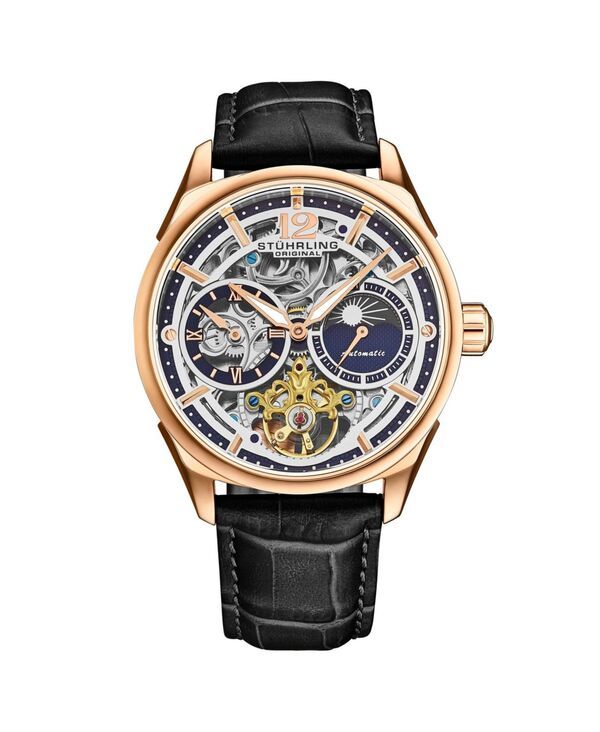 ストゥーリング レディース アクセサリー 腕時計 レザー Stuhrling Vanguard 101904 Legacy Collection Dual Time Automatic Skeleto