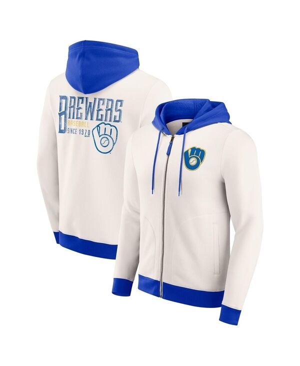 ファナティクス メンズ アウター パーカー・スウェット フリース パーカー Fanatics Mens Cream Milwaukee Brewers Polar Fleece FullZip Hoo
