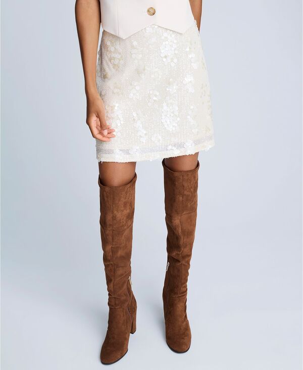 ケネスコール レディース ボトムス スカート ミニ スパンコール Kenneth Cole Womens Sequin PullOn Mini Skirt Oyster