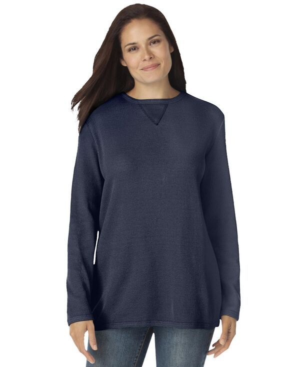 ウーマン ウィズイン レディース アウター パーカー・スウェット スウェット シャツ Woman Within Womens Within Waffle Thermal Sweatshirt Navy