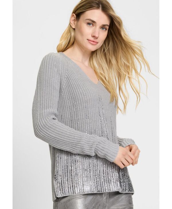 オルセン レディース アウター ニット・セーター Vネック セーター Olsen Womens VNeck Sweater with Silver Foil Embellishment Misty g