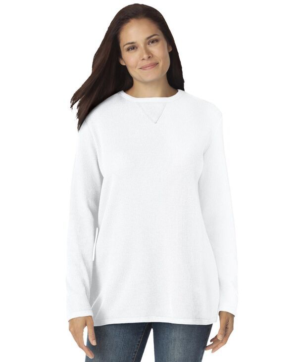 ウーマン ウィズイン レディース アウター パーカー・スウェット スウェット シャツ Woman Within Womens Within Waffle Thermal Sweatshirt Whit