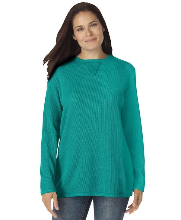 ウーマン ウィズイン レディース アウター パーカー・スウェット スウェット シャツ Woman Within Womens Within Waffle Thermal Sweatshirt Wate