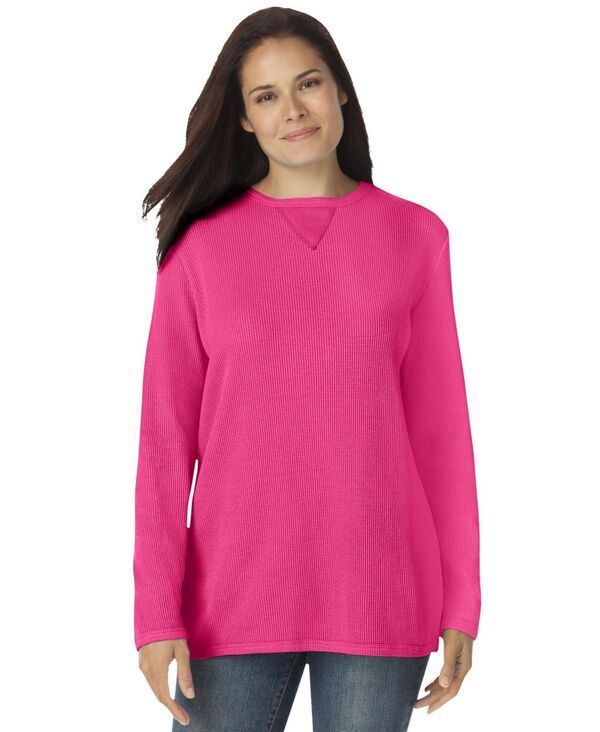 ウーマン ウィズイン レディース アウター パーカー・スウェット スウェット シャツ Woman Within Womens Within Waffle Thermal Sweatshirt Rasp