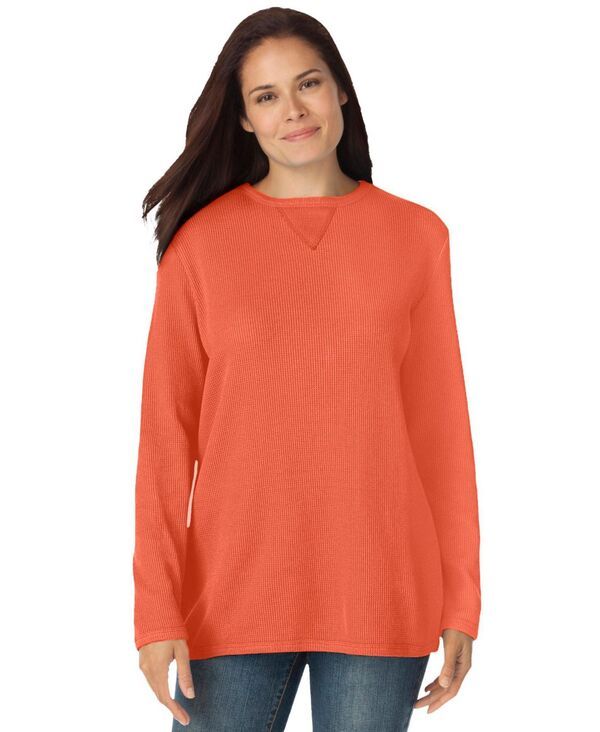ウーマン ウィズイン レディース アウター パーカー・スウェット スウェット シャツ Woman Within Womens Within Waffle Thermal Sweatshirt Pump
