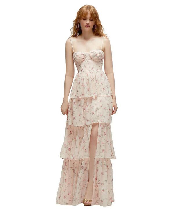 ドレッシーコレクション レディース トップス ワンピース ティアード シフォン マキシワンピース フリル マキシ Dessy Collection BustierStyle Chiffon Tiere