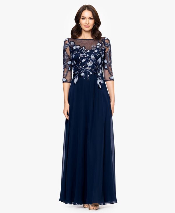 ベッツィアンドアダム レディース トップス ワンピース A ライン プチ 刺繍 Betsy Adam Petite ALine Embroidered Dress Blue Multi ブルー