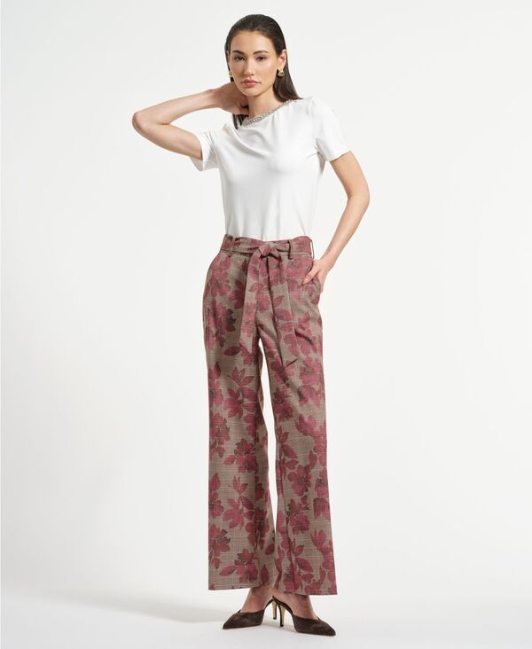 イザックミズラヒ レディース ボトムス カジュアルパンツ ワイドレッグ パンツ Isaac Mizrahi Womens Wide Leg Belted Plaid Pants Taupe Plaid