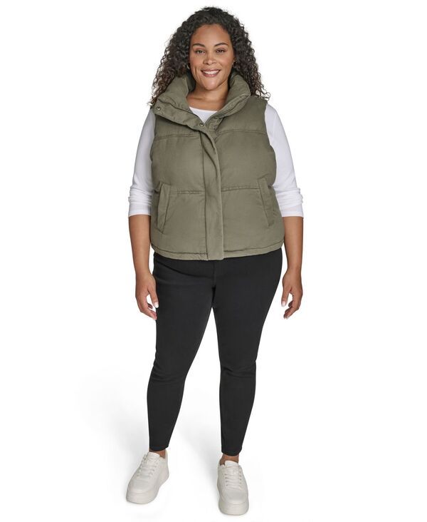 リーバイス レディース アウター ジャケット・ブルゾン プラスサイズ ベスト ノースリーブ Levis Plus Size Sleeveless Short Puffer Vest Light Oli
