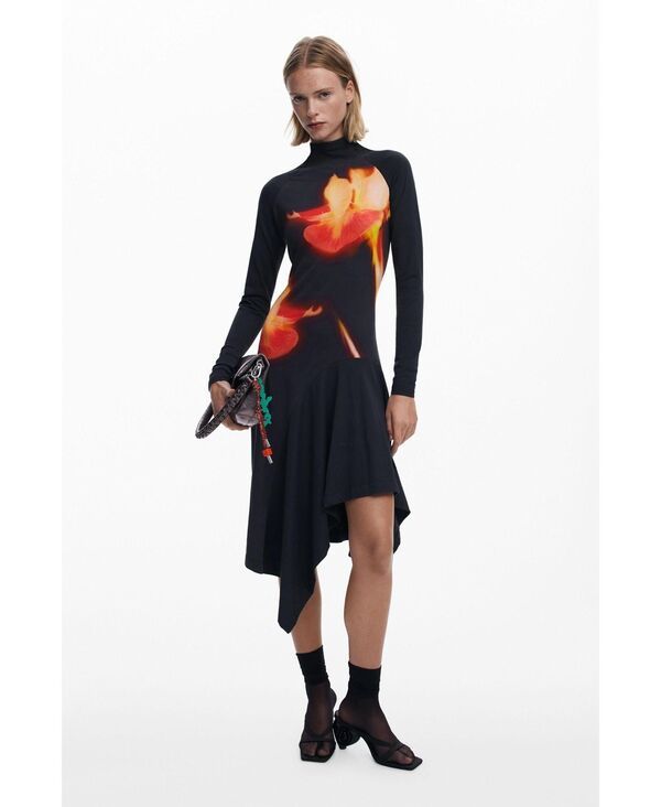 デジグアル レディース トップス ワンピース アシンメトリー Desigual Womens Asymmetric fitted dress Black ブラック