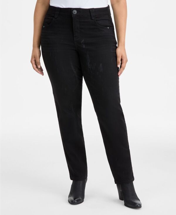 デモクラシー レディース ボトムス デニムパンツ プラスサイズ ジーンズ Democracy Plus Size AbSolution StraightLeg Jeans Black ブラック