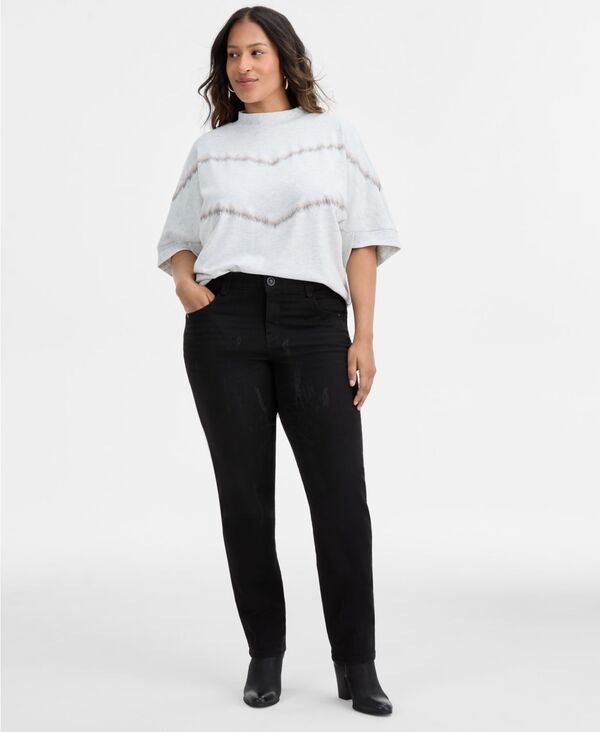 デモクラシー レディース ボトムス デニムパンツ プラスサイズ ジーンズ Democracy Plus Size AbSolution StraightLeg Jeans Black ブラック
