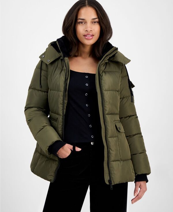 スティーブ マデン レディース アウター ジャケット・ブルゾン コート Steve Madden Womens FauxFurTrim Hooded UtilityPocket Puffer Coat
