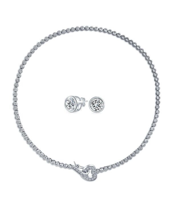 ブリング レディース アクセサリー ネックレス・チョーカー・ペンダントトップ レース Bling Jewelry Heart Clasp CZ Cubic Zirconia Bezel Setenni