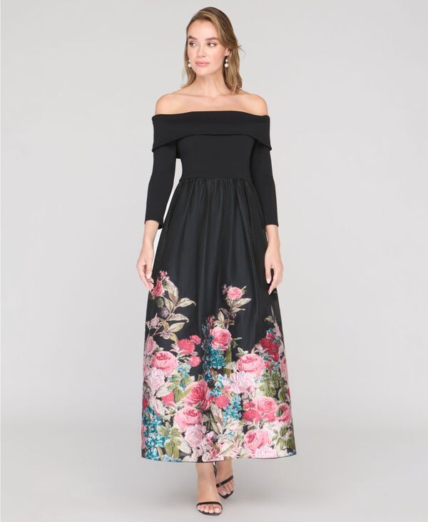 ジェイエスコレクションズ レディース トップス ワンピース JS Collections Womens Margaret Mixed Media OffTheShoulder Gown Black M