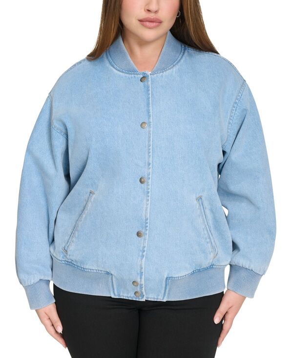 リーバイス レディース アウター ジャケット・ブルゾン プラスサイズ コットン デニム ジャケット Levis Plus Size Varsity Cotton Denim Bomber Jacket