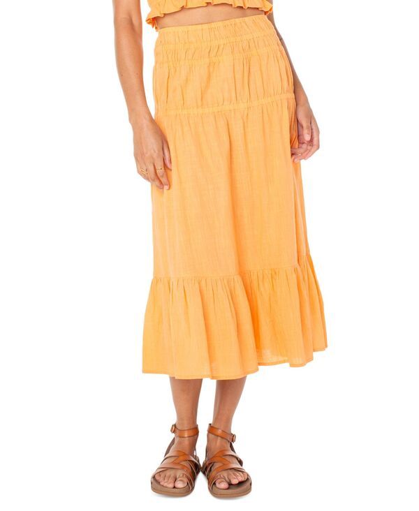 ロキシー レディース ボトムス スカート ティアード ミディ コットン Roxy Juniors Malia Cotton Solid Tiered Midi Skirt Muskmelon