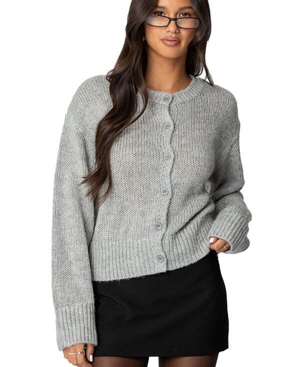 アディクテッド レディース アウター ニット・セーター カーディガン ニット Edikted Womens Freida Fuzzy Knit Cardigan Gray melange グレー 16,480円