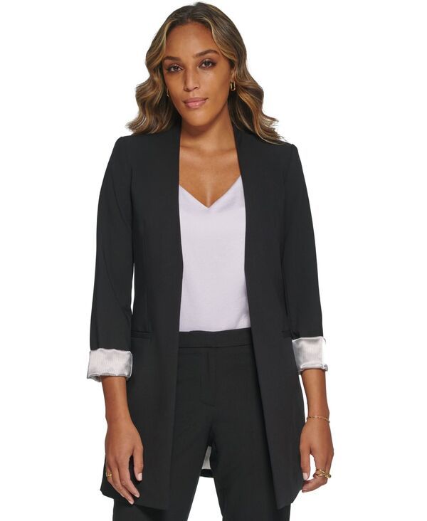 カルバンクライン レディース アウター ジャケット・ブルゾン プチ ブレザー Calvin Klein Petite Roll Sleeve Open Front Blazer Black ブラック