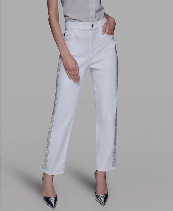 カール ラガーフェルド レディース ボトムス デニムパンツ ジーンズ KARLAGERFELD PARIS Womenstripe Detail Jeans White ホワイト