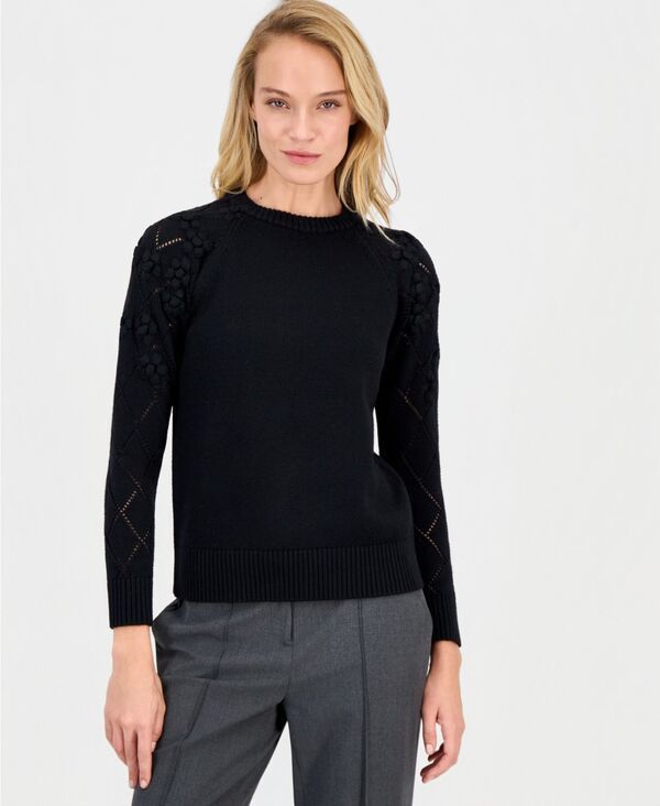 アンクライン レディース アウター ニット・セーター 長袖 Anne Klein Womens FlowerTrim LongSleeve Sweater Anne Black ブラック