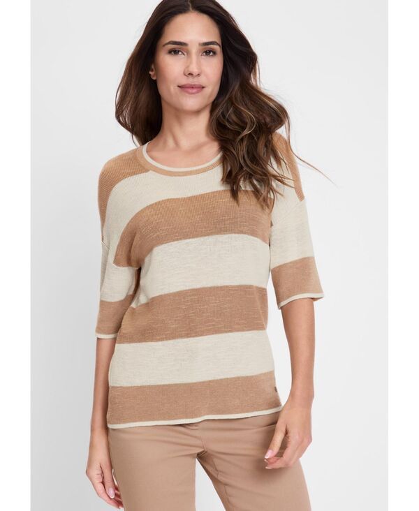 オルセン レディース アウター ニット・セーター コットン Olsen Womens Cotton Blend Striped Pullover Light cognac ストライプ