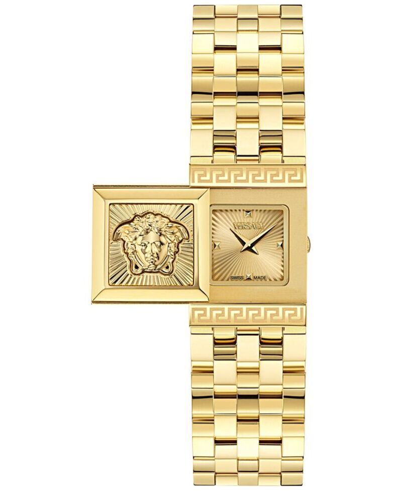ヴェルサーチ レディース アクセサリー 腕時計 Versace Womens Swiss Reveal Square Gold Ion Plated Bracelet Watch 18x25mm Go