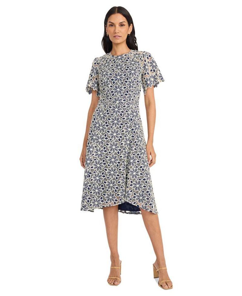 マギーロンドン レディース トップス ワンピース フラワー柄 半袖 レース フラワー Maggy London Womens FloralLace ShortSleeve Dress Navy Bla