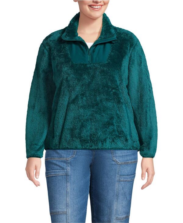 ランズエンド レディース アウター パーカー・スウェット ハーフジップラスサイズ フリース Lands End Plusize Half Zip Cozy High Pile Fleece Pullo