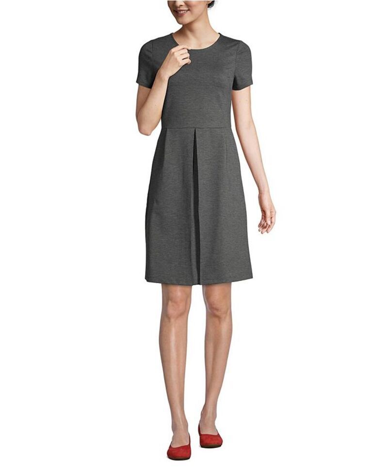 ランズエンド レディース トップス ワンピース Lands End School Uniform Womens Short Sleeve Ponte Dress Top of Knee Charcoa