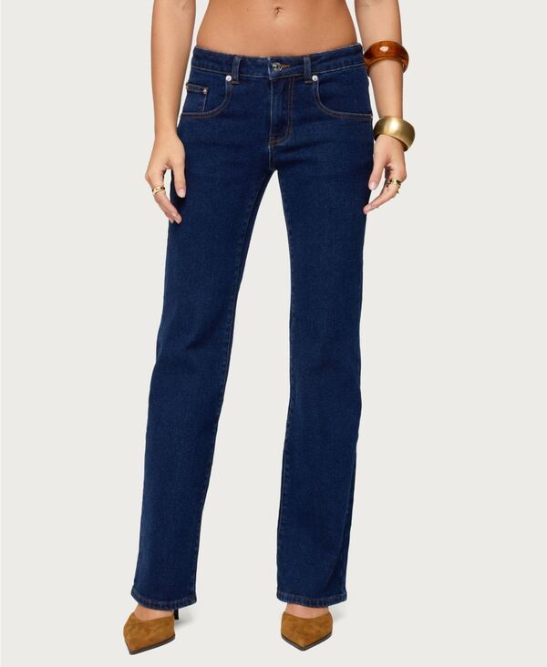 アディクテッド レディース ボトムス デニムパンツ ローライズ コントラスト ジーンズ Edikted Womens Jemima Contrastitch Low Rise Jeans Darkbl