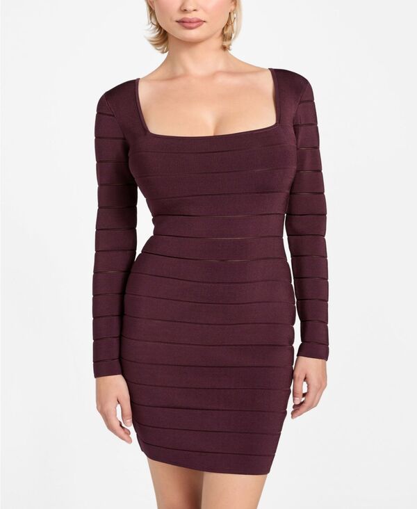 ゲス レディース トップス ワンピース シアー 長袖 GUESS Womens LongSleeve Sheer Mix Bandage Leti Dress Regal Plum プラム
