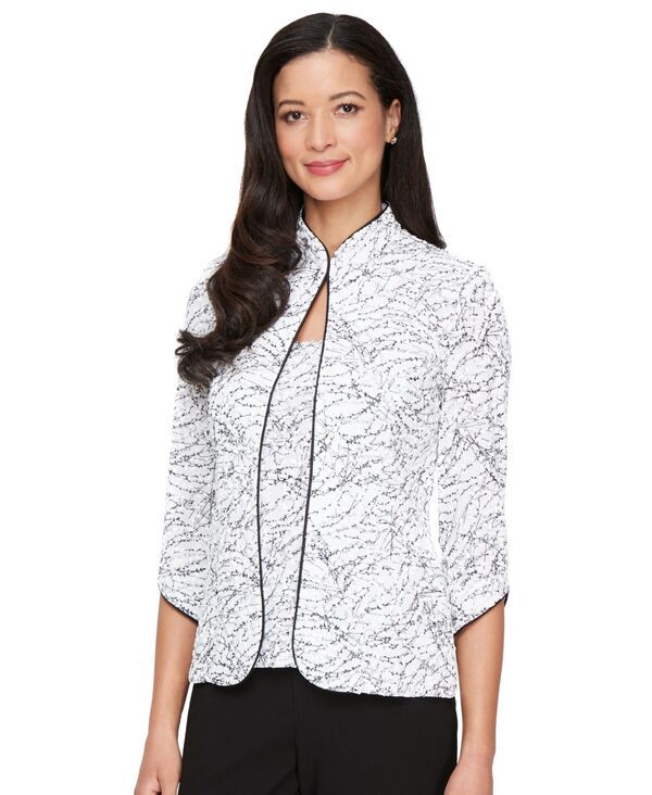 アレックスイブニングス レディース アウター ジャケット・ブルゾン プリント Alex Evenings Printed Jacket and Top Set PS3X WhiteBlack ホワイト