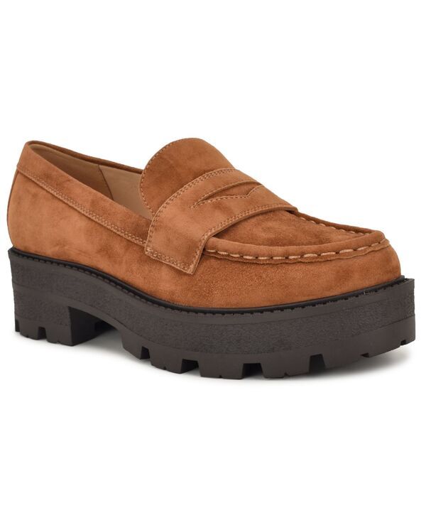 ナインウェスト レディース シューズ パンプス ローファー Nine West Womens Keram Chunky Lug Sole Penny Loafers Cognac Suede