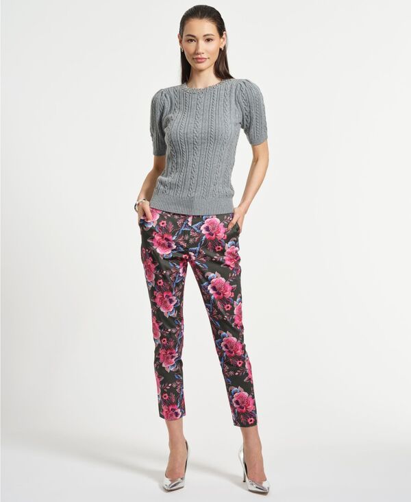 イザックミズラヒ レディース アウター ニット・セーター クルーネック Isaac Mizrahi Womens Jewel Crewneck Short Sleeve Cable Sweater H