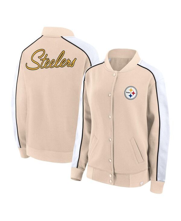ファナティクス レディース アウター ジャケット・ブルゾン Tシャツ Fanatics Womens Tan Pittsburgh Steelers Lounge FullSnap Varsity J