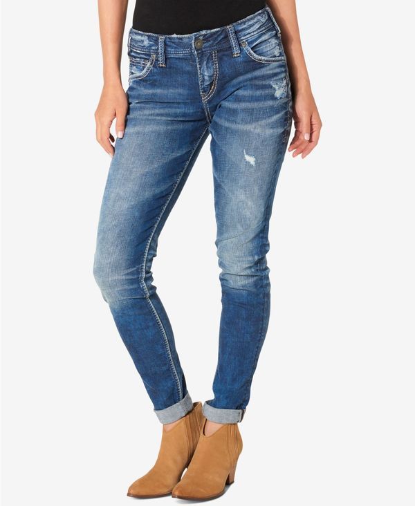 シルバー ジーンズ レディース ボトムス デニムパンツ Silver Jeans Co Mid Rise Distressed Girlfriend Jeans Indigo インディゴ
