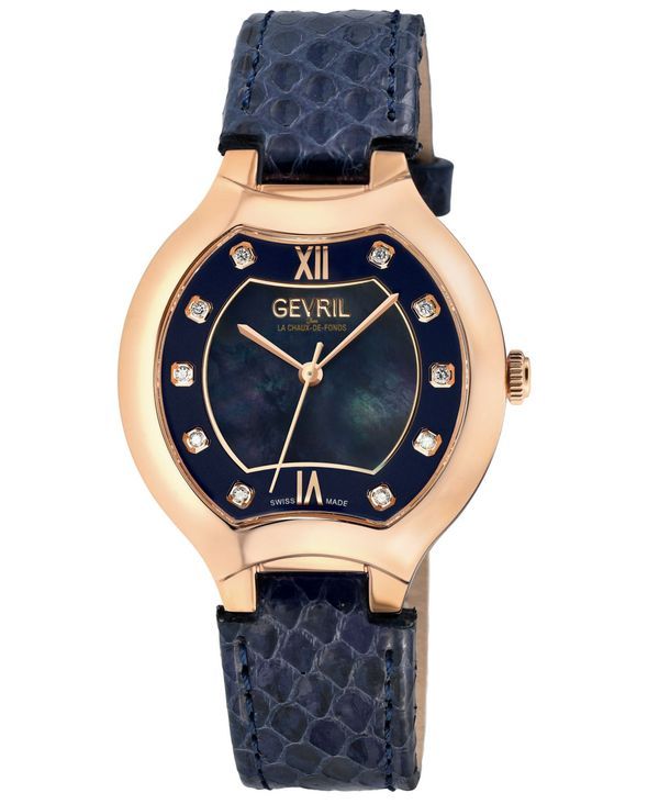 ジェビル レディース アクセサリー 腕時計 レザー Gevril Womens Lugano Swiss Quartz Blue Leather Watch 35mm Rose ブルー