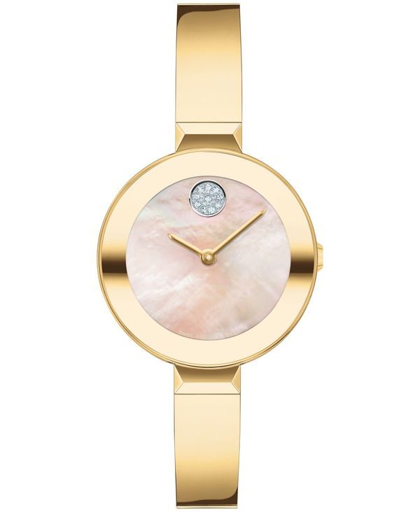 モバド レディース アクセサリー 腕時計 Tシャツ Movado Womens Bold Bangles Swiss Quartz Ionic Plated GoldTone Steel Watch