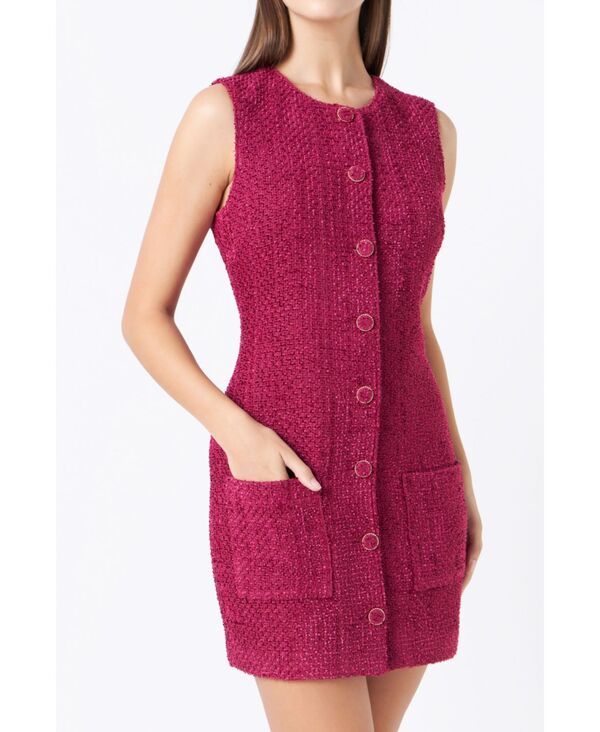 エンドレスローズ レディース トップス ワンピース ツイード ノースリーブ endless rose Womens Tweed Sleeveless Sheath Dress Bordeaux