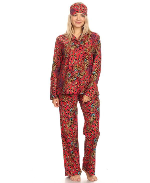 ホワイトマーク レディース アンダーウェア ナイトウェア White Mark 3Piece Cozy Pajama Set Red Cheetah レッド