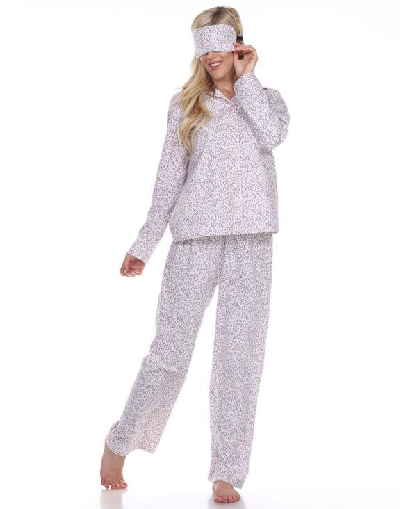 ホワイトマーク レディース アンダーウェア ナイトウェア White Mark 3Piece Cozy Pajama Set Pink Cheetah ピンク