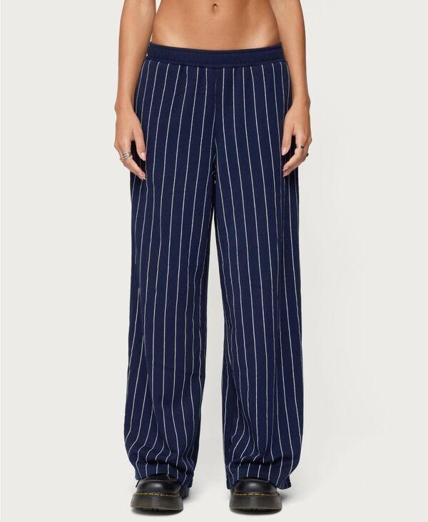アディクテッド レディース ボトムス カジュアルパンツ ワイドレッグ スウェットパンツ Edikted Womens Mercer Pinstripe Wide Leg Sweatpants Navy