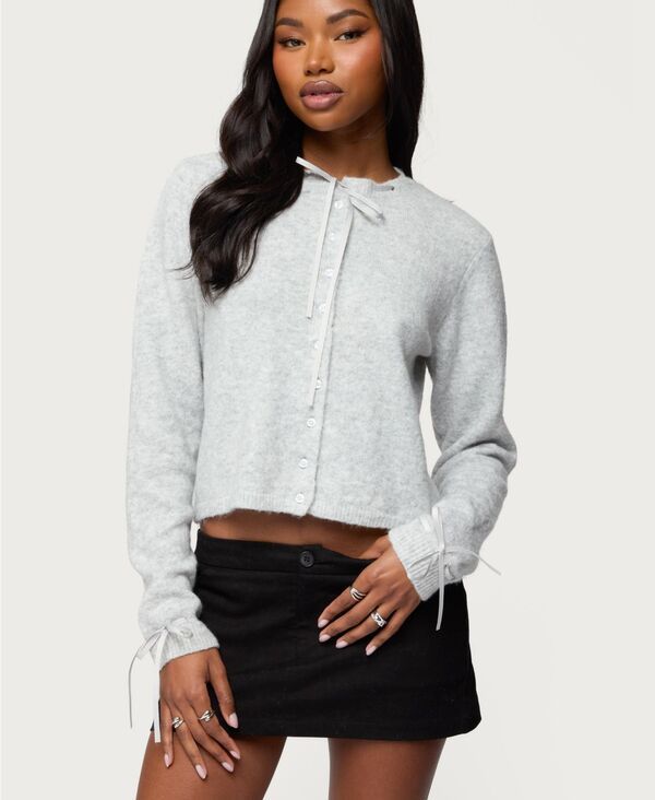 アディクテッド レディース アウター ニット・セーター カーディガン Edikted Womens Vickie Ribbon Knit Cardigan Graymelange グレー