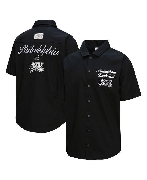 ミッチェルネス メンズ トップス シャツ Mitchell Ness Mens Black Philadelphia 76ers Hardwood Classics Camp Shirt Black